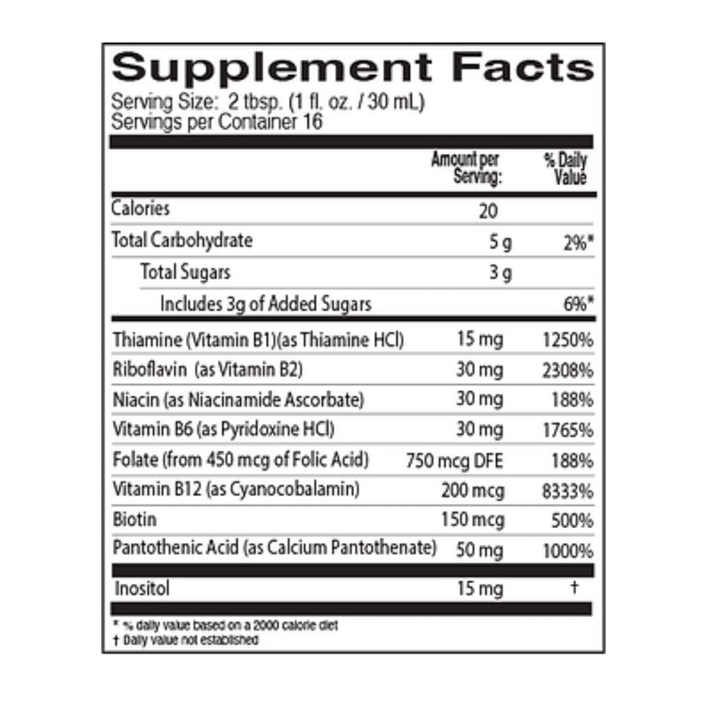 Side view of Neurobion Vitamin B12 Complex 16 oz Liquid Citrus bottle
