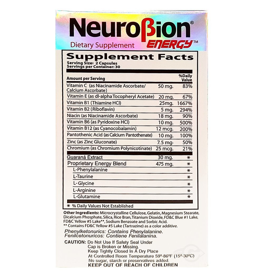Close-up of Neurobion Energy Amino Acids label