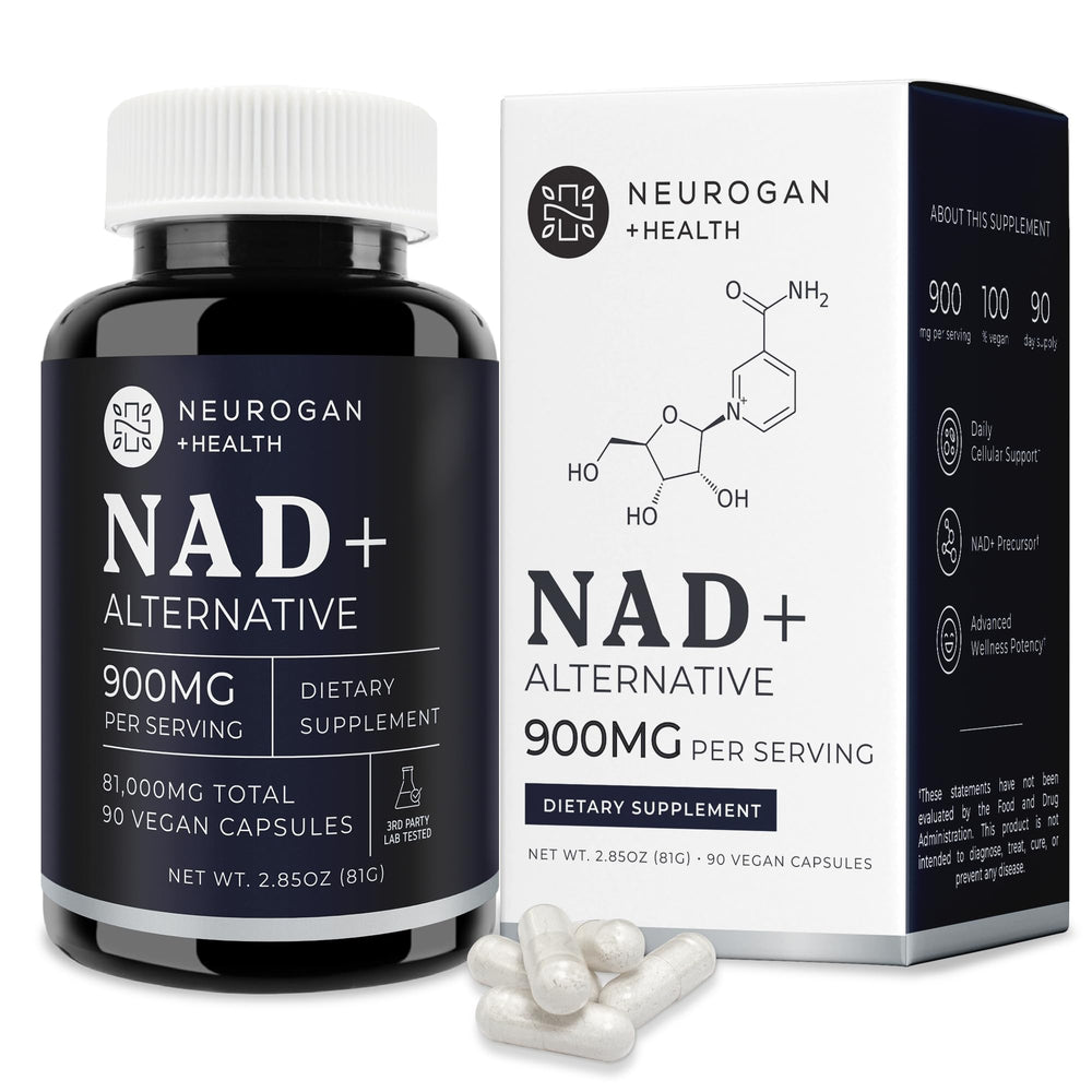 Bottle of Neurogan NAD+ Alternative NADH precursor capsules with label close-up
