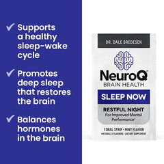 NeuroQ Sleep Now packaging with logo and '30 Mint Strips' label