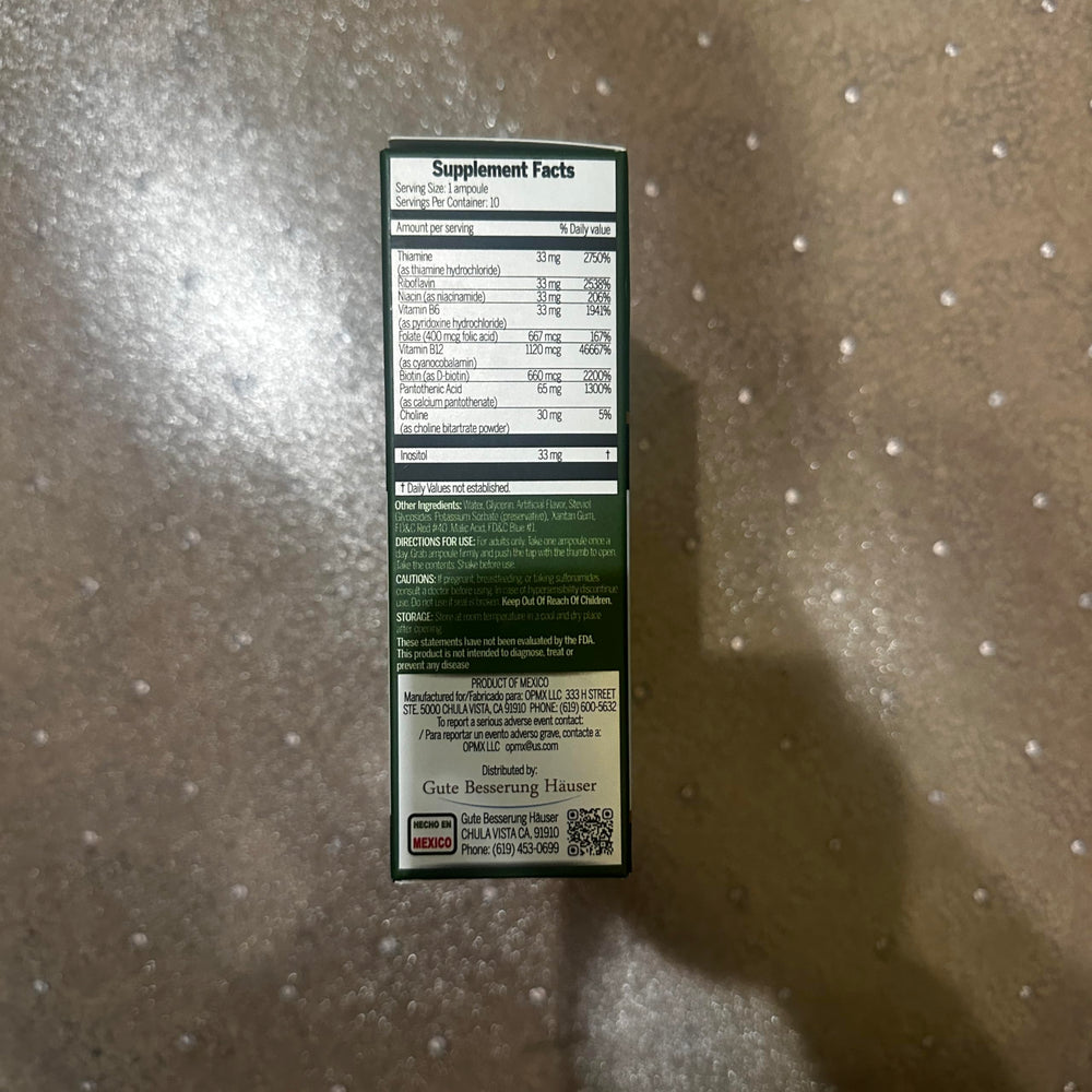 Ingredient panel showing B vitamins in Neurovit 50,000