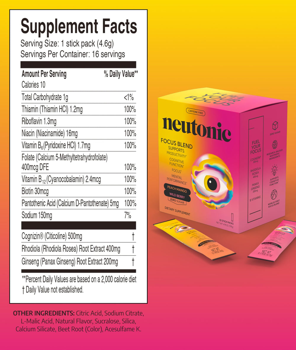 Neutonic bottle beside ingredients label for quick reference and informed choice