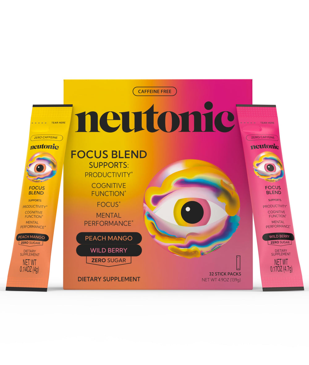 Front of Neutonic Nootropic Focus Blend Peach Mango & Wild Berry 32-stick box