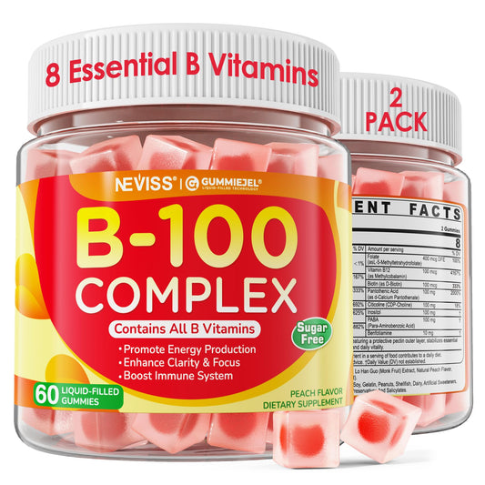 Front view of Neviss B100 Complex Gummies bottle