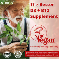120-count NEVISS D3 + B12 gummies in bottle with cap