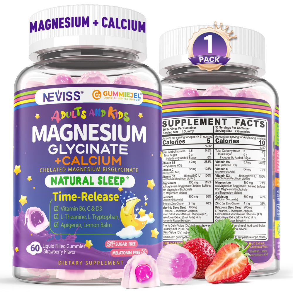 Neviss Magnesium Glycinate + Calcium Gummies bottle front view