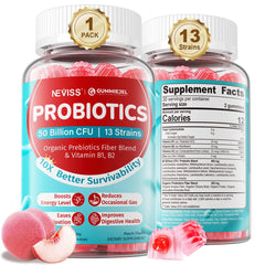 Packaging of NEVISS Probiotic + Prebiotic Gummies 60-count
