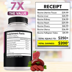 Beef organ supplement label focused on hormone balance and wellness
