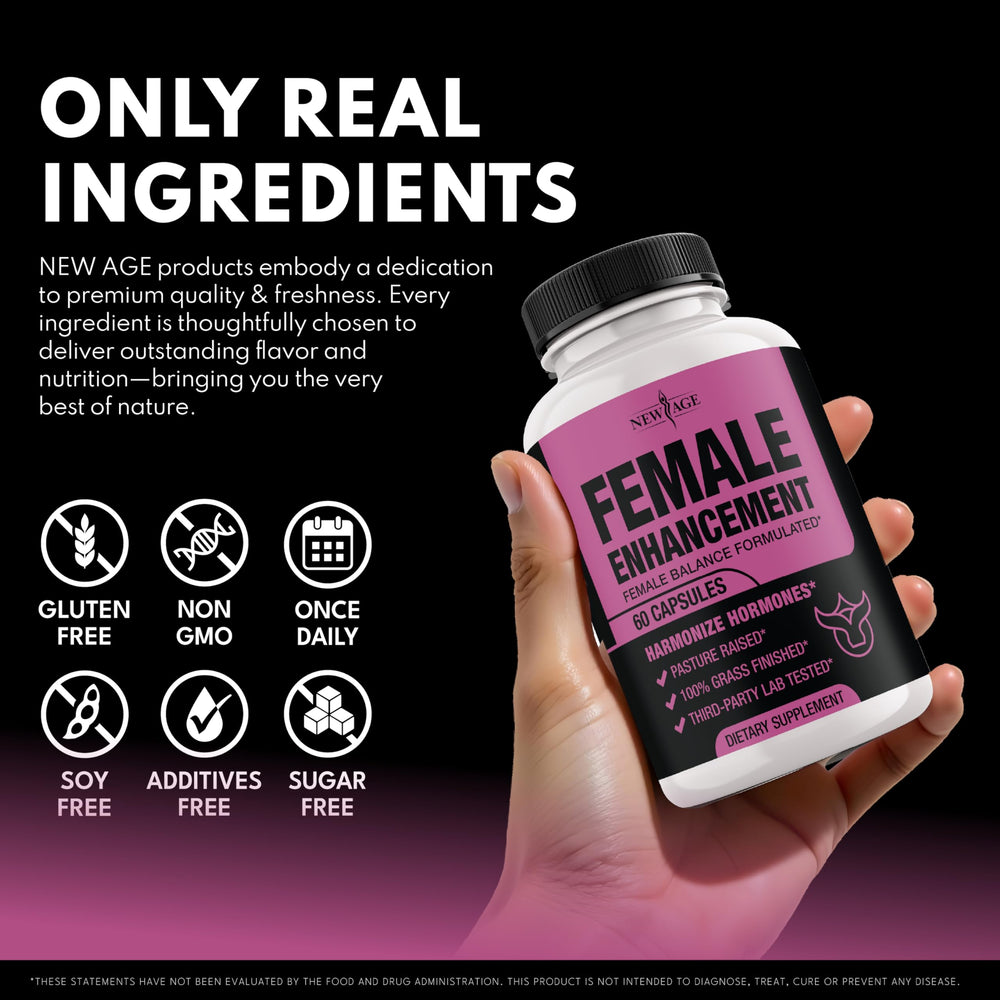 Serving size guidance card and container for New Age Female Enhancement