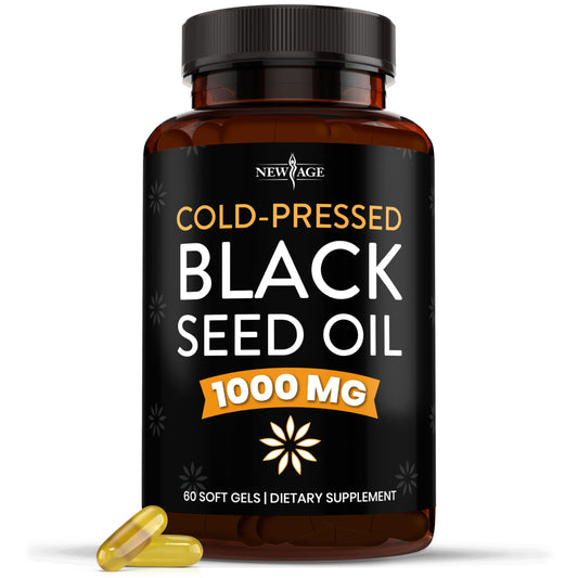 Front of New Age Black Seed Oil Softgel Capsules bottle