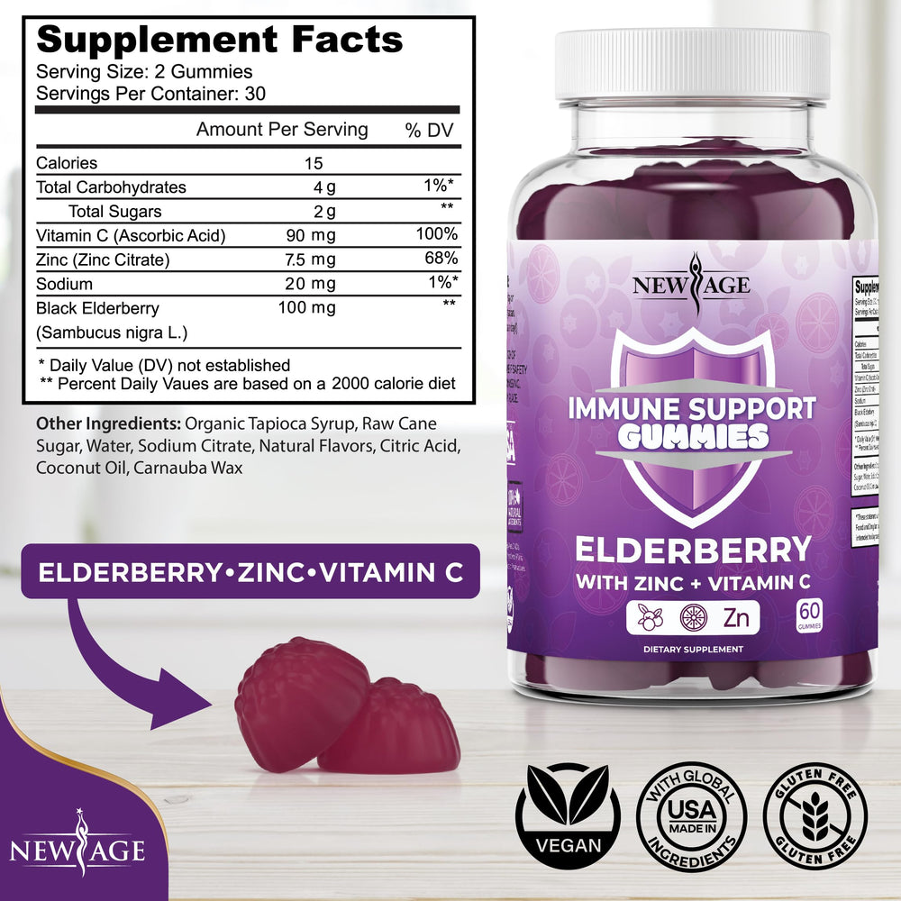 Close-up of New Age elderberry gummies ingredients