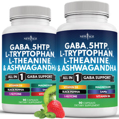 New Age GABA 750mg 180-count bottle with 5-HTP and L-Theanine