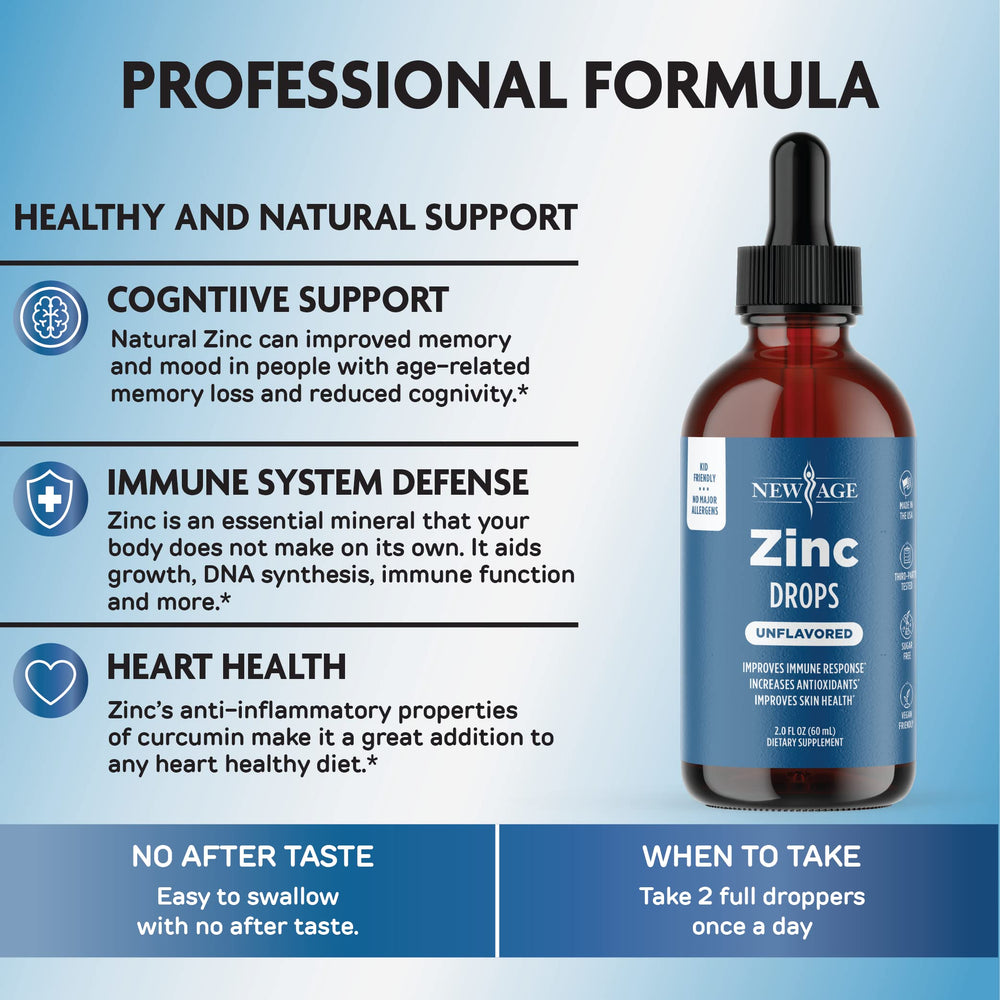 Two-pack 60-day supply packaging for NEW AGE zinc drops