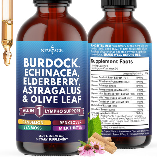 Front view of NEW AGE Lymphatic Drainage Drops bottle with label