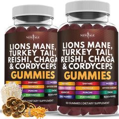 Front view of NEW AGE Mushroom Lion's Mane Gummies bottle (120 count)