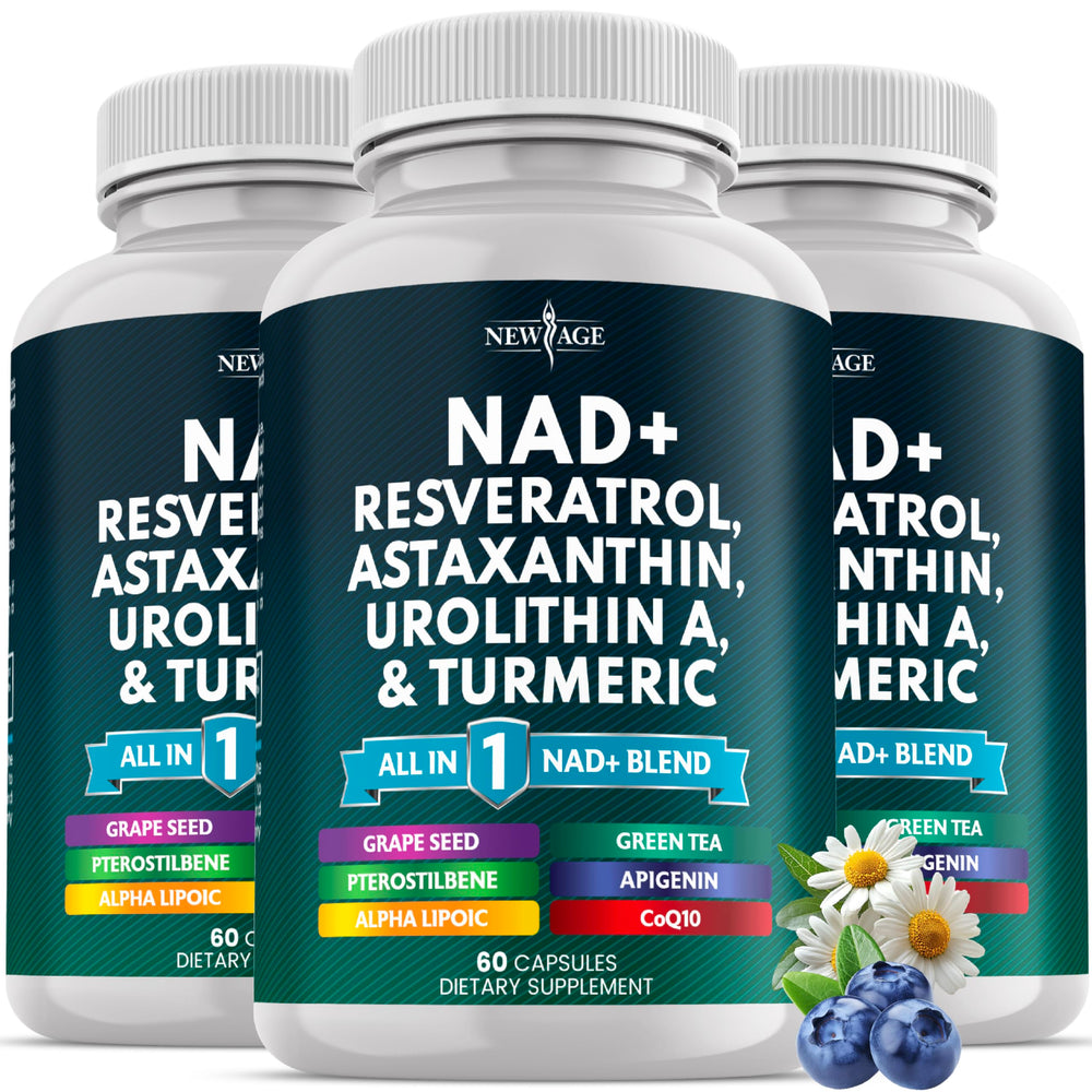 NEW AGE NAD+ supplement hero image with packaging
