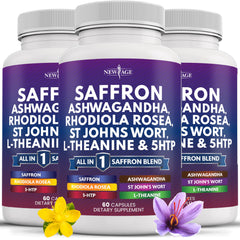 Bottle of NEW AGE Saffron Supplements with Ashwagandha