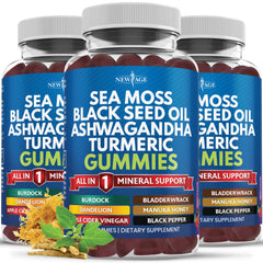 NEW AGE Sea Moss Gummies bottle front showing 10-in-1 formula for daily support.