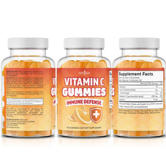 NEW AGE Vitamin C Gummies lifestyle shot with kids enjoying orange flavor
