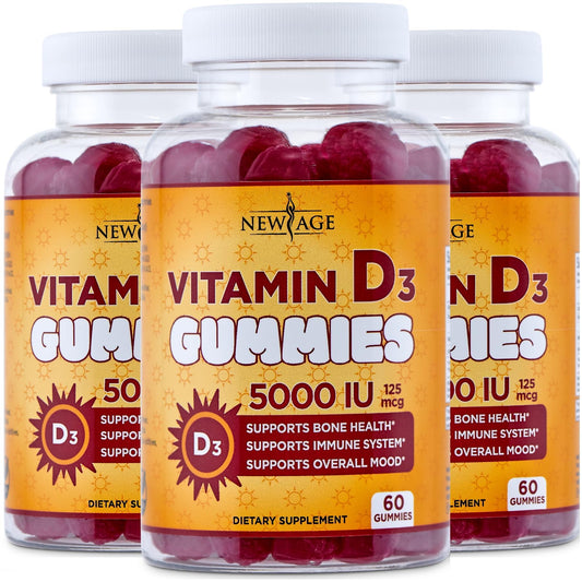 New Age Vitamin D3 5000 IU Gummies bottle front with 180 count