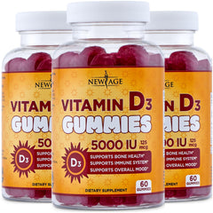New Age Vitamin D3 5000 IU Gummies bottle front with 180 count