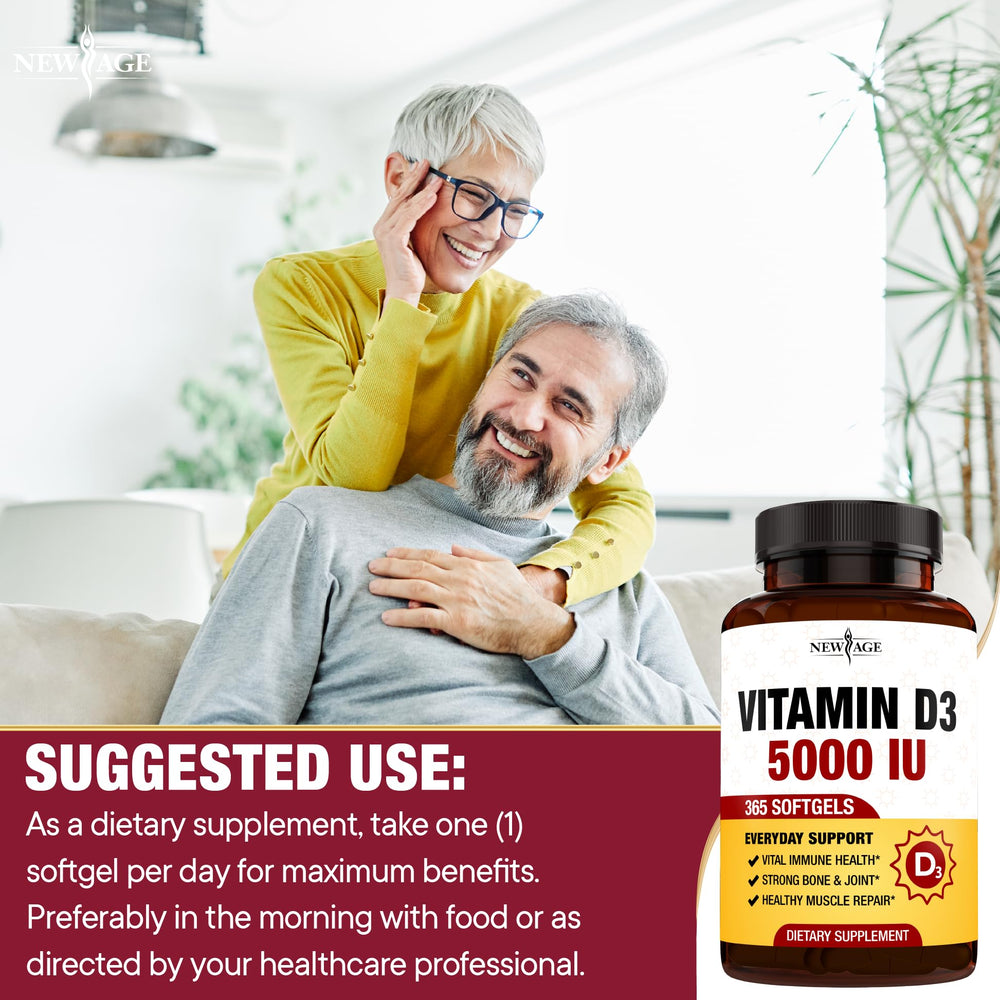 Lifestyle image featuring New Age Vitamin D3 softgels