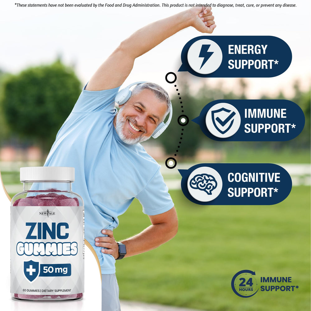 Zinc Gummies ingredients list highlighting Non-GMO and allergens-free