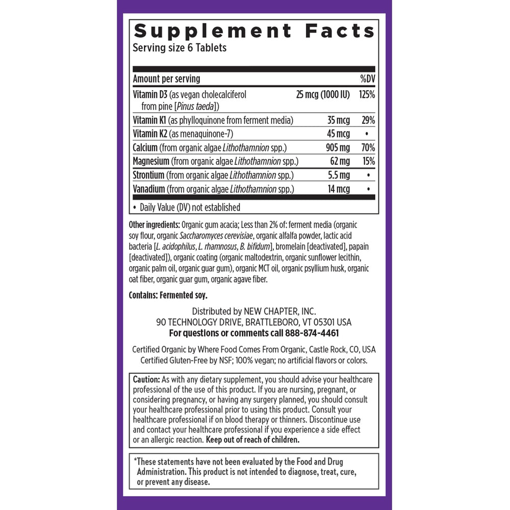 New Chapter plant calcium supports absorption with added D3 and K2.
