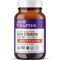 New Chapter Bone Strength calcium supplement packaging featuring organic plant calcium from Red Marine Algae