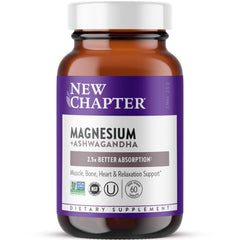 Front view of New Chapter Magnesium + Ashwagandha bottle
