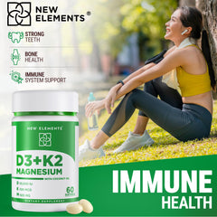 Back label with ingredients and directions on New Elements D3 K2 bottle