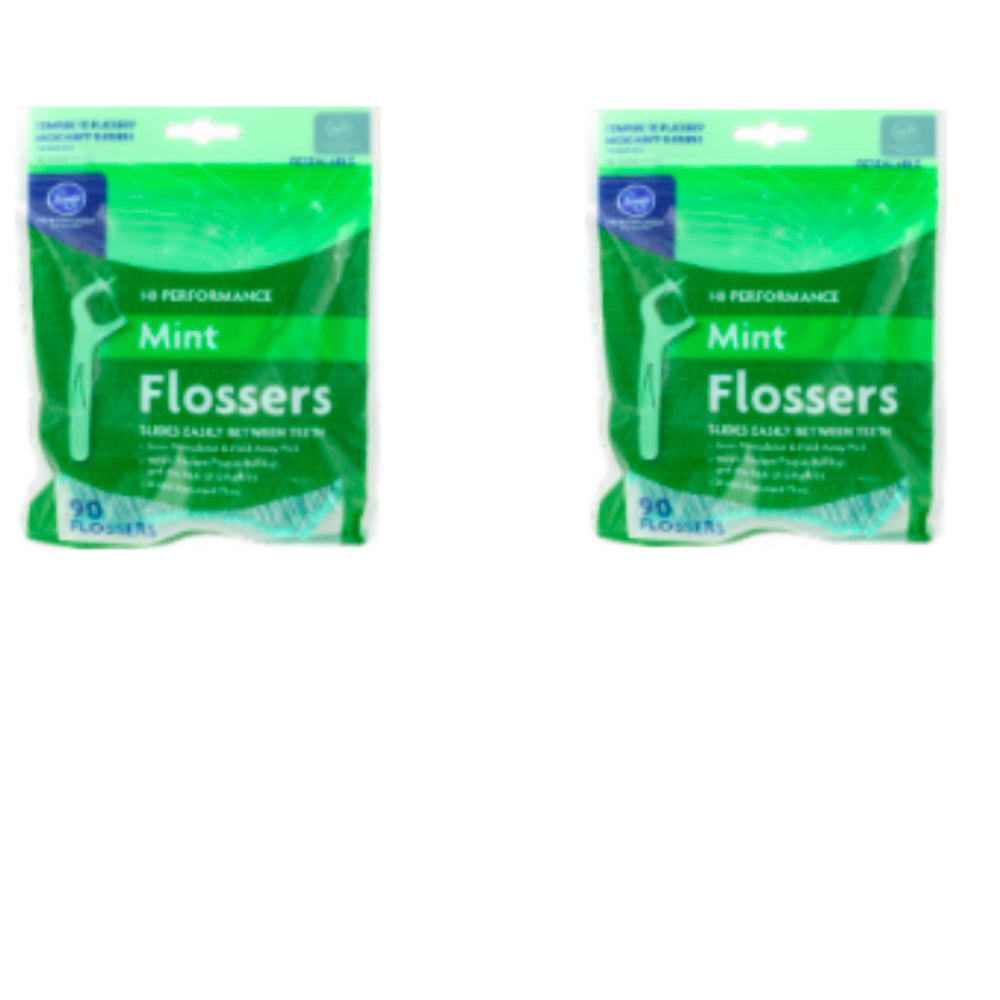 New Kroger Hi-Performance Mint Flossers 90 Count Pack of 2 with Fold-Away Pick