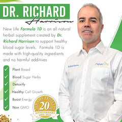 New Life Formula 1D capsules beside fresh herbs and plants