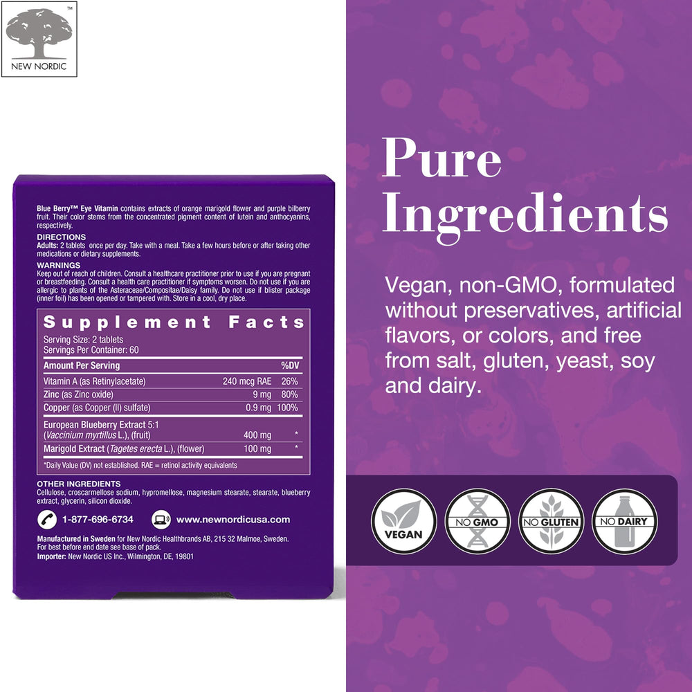 NEW NORDIC Blue Berry Eye Vitamin tablets ready for daily eye support