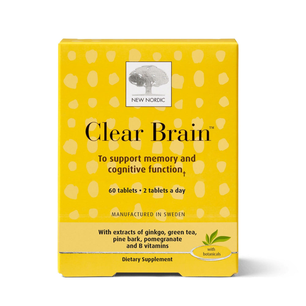 New Nordic Clear Brain tablets bottle on white background