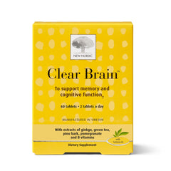 New Nordic Clear Brain tablets bottle on white background