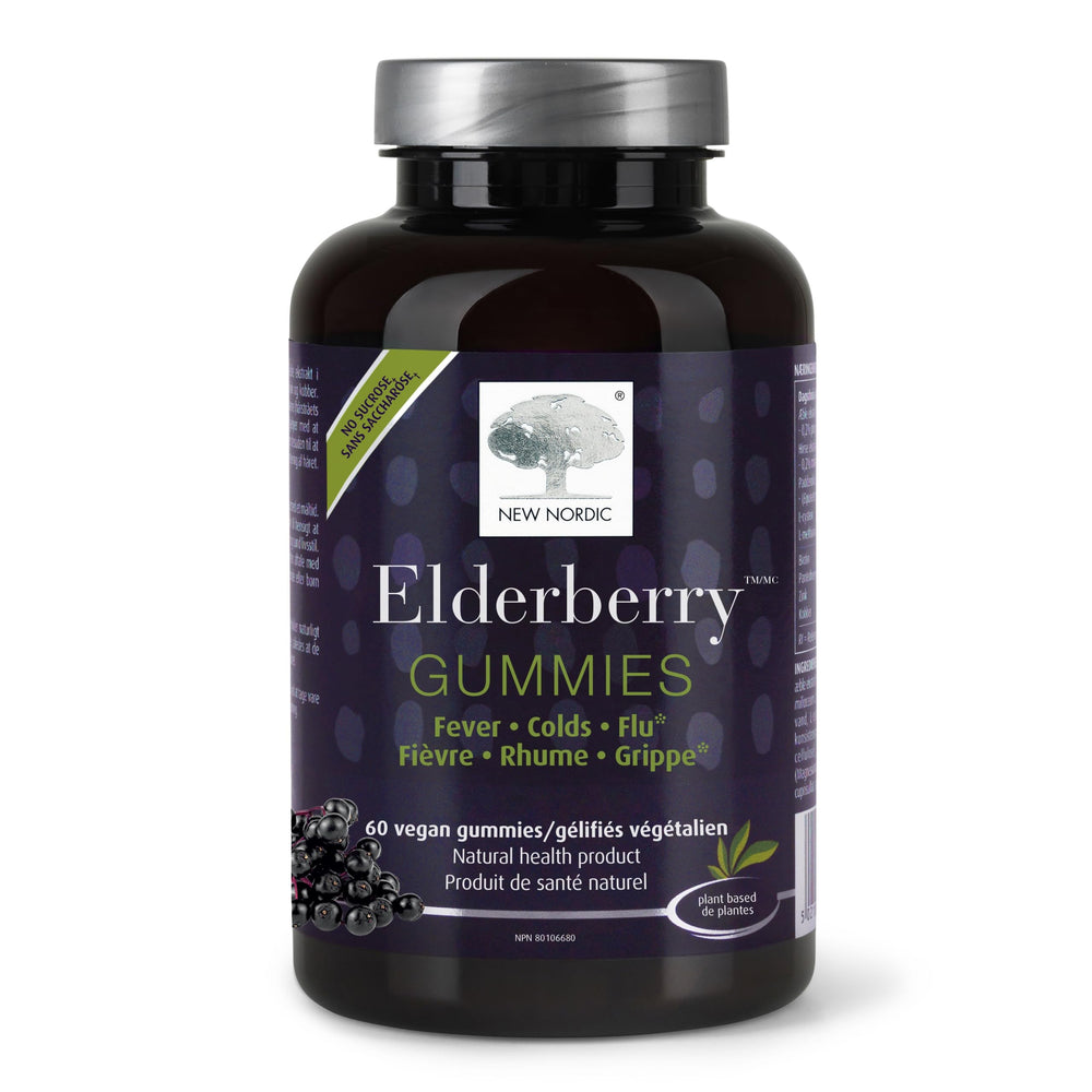 Bottle of NEW NORDIC Elderberry Vegan Gummies – 60 count
