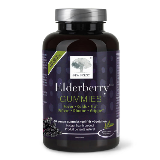 Bottle of NEW NORDIC Elderberry Vegan Gummies – 60 count