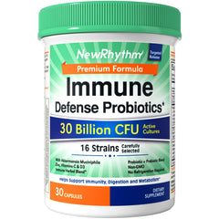 NewRhythm Immune Defense Probiotics bottle on white background