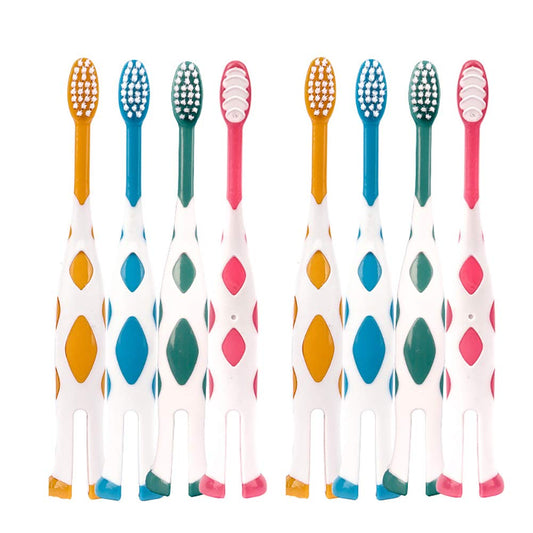 Newrichbee 8-pack kids toothbrush set in pink, orange, blue and green