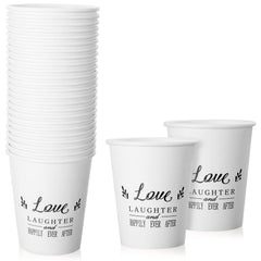 Newtay 50-pack 9oz wedding cups with elegant black print for stylish beverages.