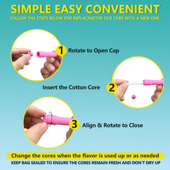 Refill cores with flavors: mint, strawberry, lemon