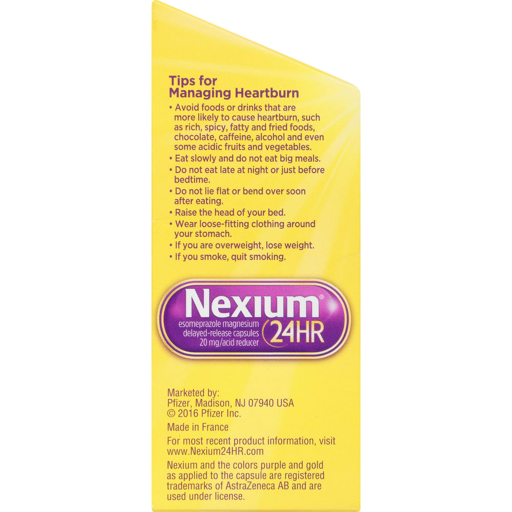 Nexium 24HR label dosage details clearly displayed