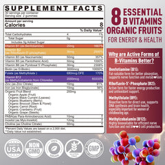 Close-up of colorful vegan B-complex gummies