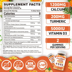 Gummies showing turmeric, D3, K2, and B12 ingredients