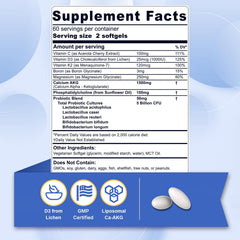 Nextdia Liposomal Calcium AKG bottle label highlights D3, K2, and probiotic blend for absorption.