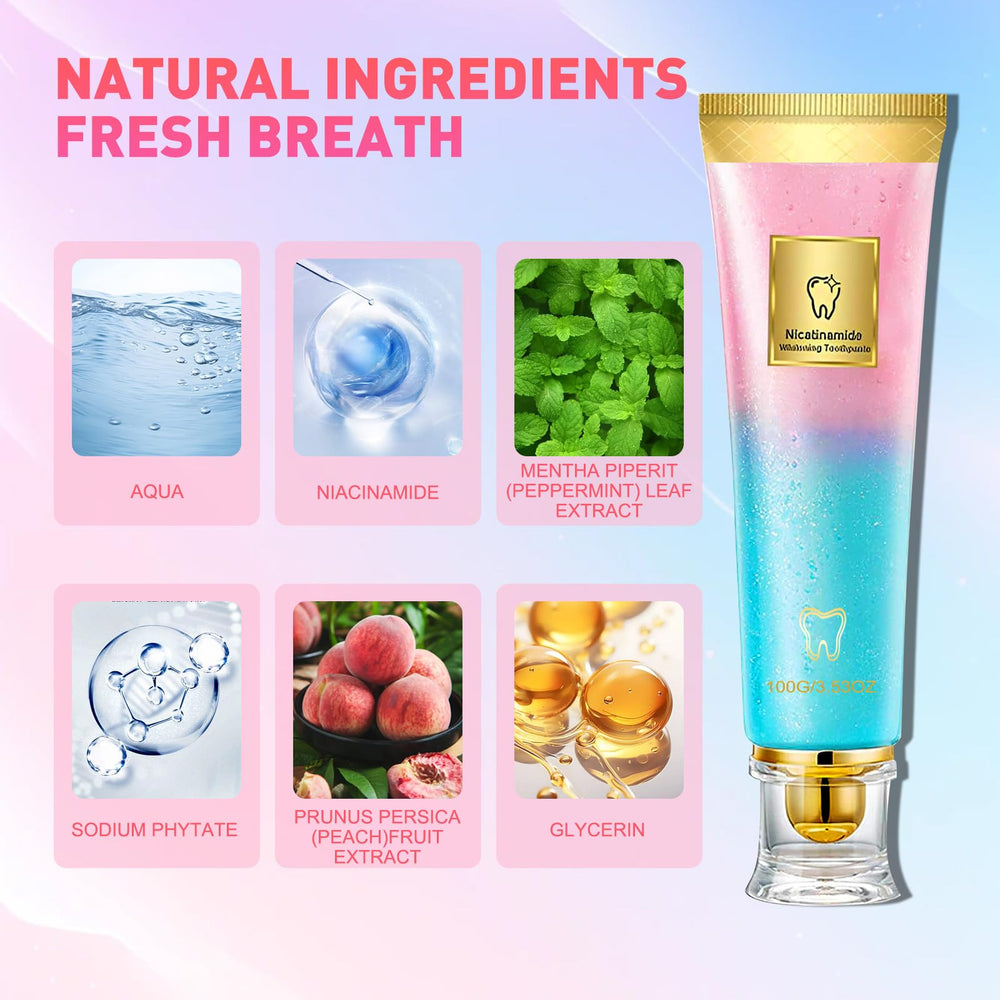 Toothbrush applying Niacinamide toothpaste to teeth