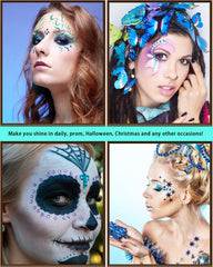 NIACONN lake blue gems on nails and hair enhance creative makeup