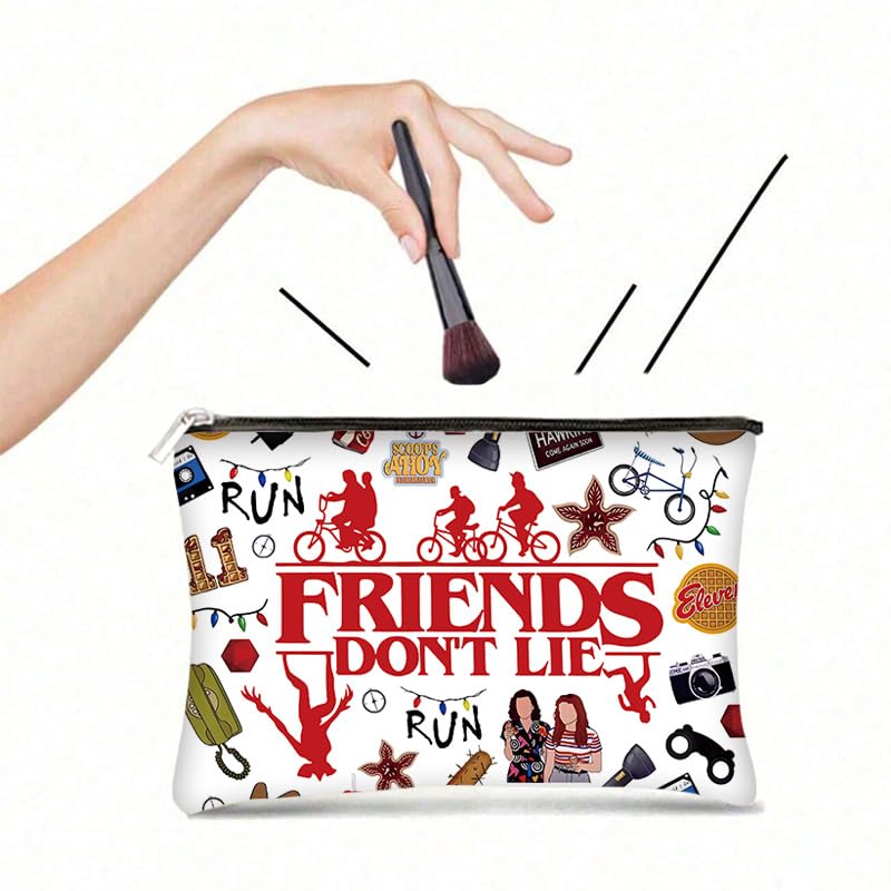 Niarezom Stranger TV makeup bag inside layout illustrating roomy compartments for cosmetics.