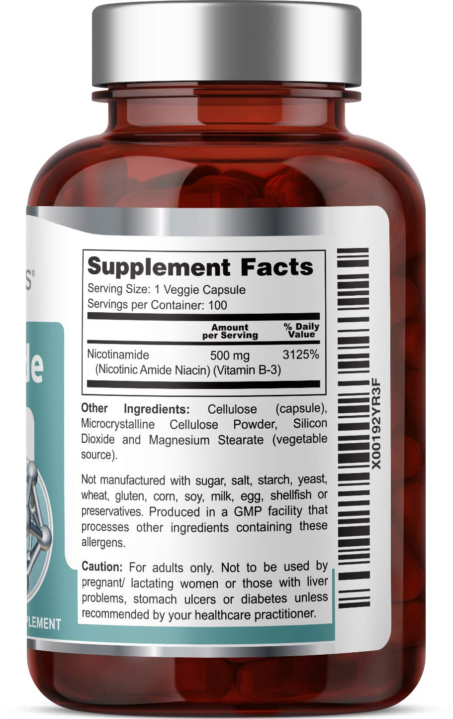 Close-up of B-3 Nicotinamide capsules